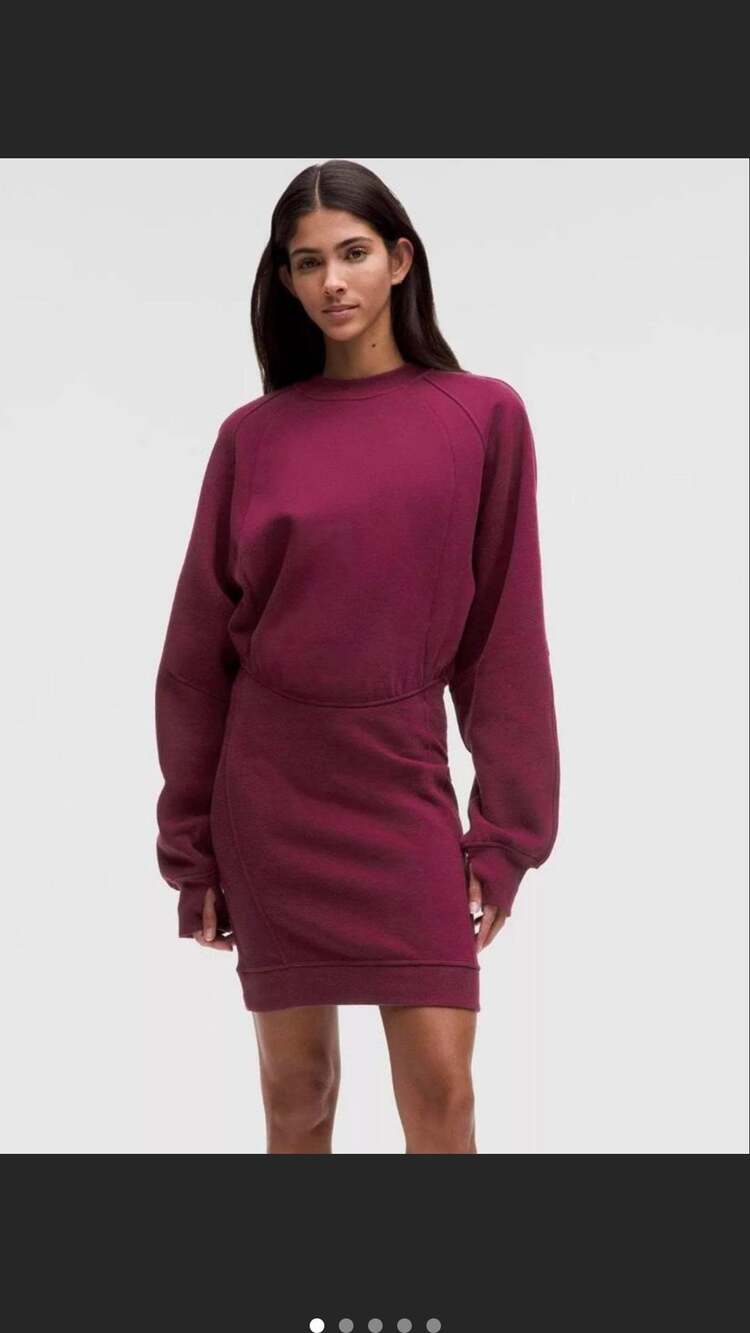 Lululemon Scuba Long-Sleeve Mini Sweat Dress in Deep Luxe Sz 6